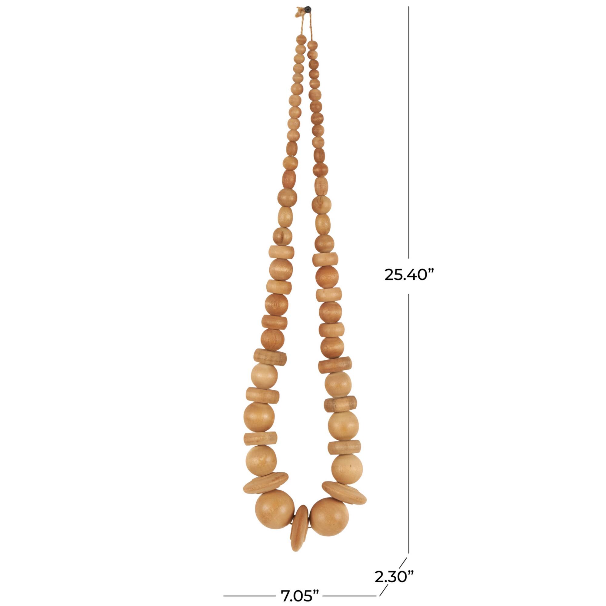 Light Brown Wood Necklace Handmade Geometric Beaded Garland Sculpture